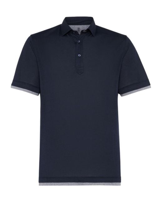 Brunello Cucinelli Blue Layered Short-Sleeved Polo Shirt for men