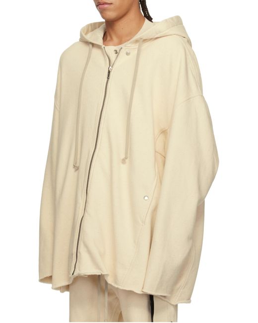 Rick Owens Natural Drawstring Zip-Up Hoodie for men