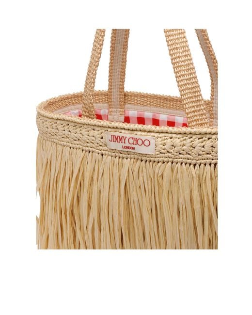 Jimmy Choo Natural Logo Patch Fringed Tote Bag