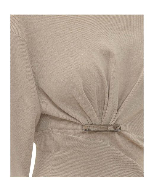 Lanvin Natural Draped Asymmetric Knitted Sweater