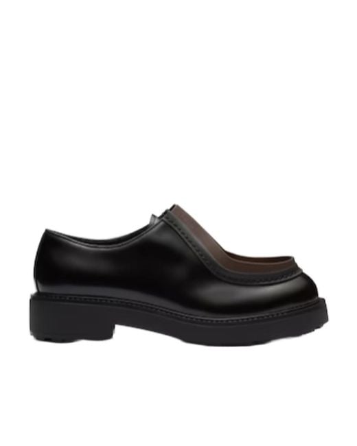 Prada Black Opaque Brushed Leather Lace-Up Shoes for men