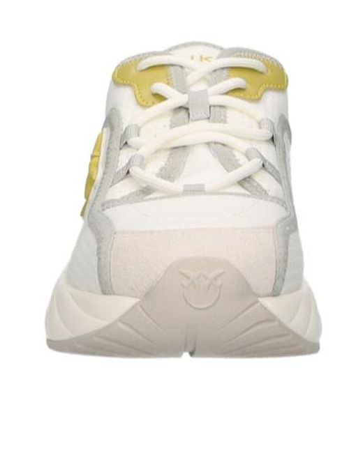 Pinko White Logo Patch Lace-Up Sneakers