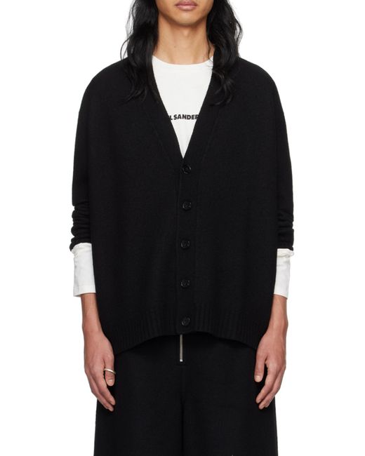 Jil Sander Black V-Neck Button-Down Cardigan for men