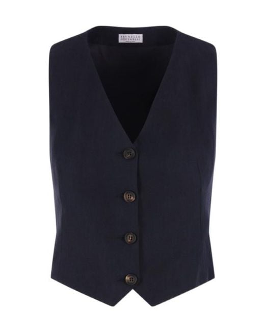 Brunello Cucinelli Blue V-Neck Waistcoat