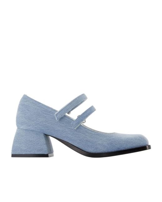 NODALETO Blue Bulla Square Toe Denim Pumps
