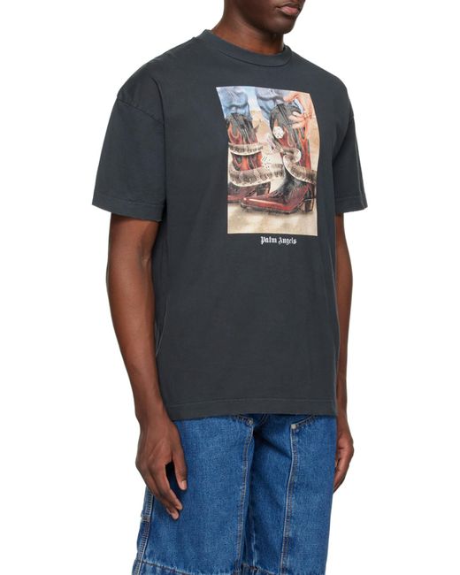 Palm Angels Black T-Shirt With Western Print for men
