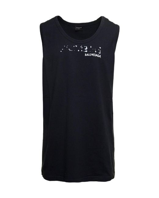 Balenciaga Black Logo-Print Cotton Tank Top for men