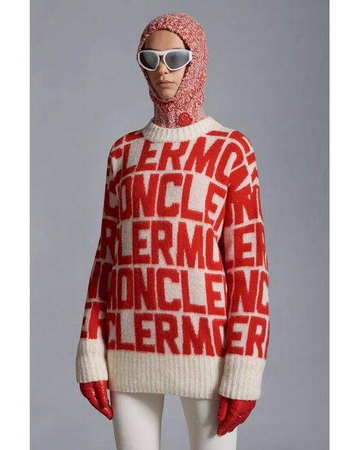 Moncler Red All-Over Logo Intarsia Knit Sweater