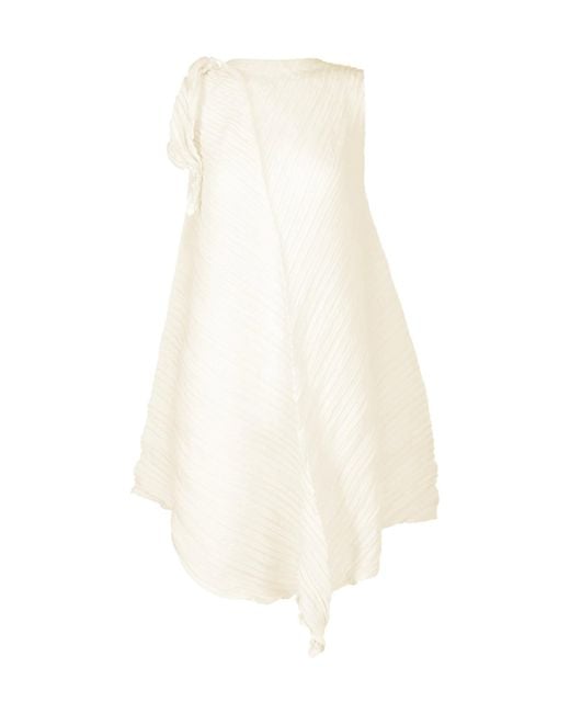 Issey Miyake White Ruffled Twist Mini Dress