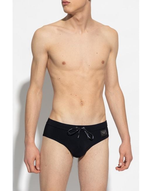 Dolce & Gabbana Black Logo-Patch Drawstring Briefs for men