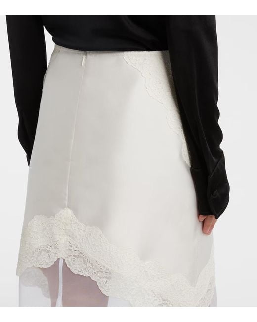 Jil Sander White Lace-Trimmed Satin Midi Skirt