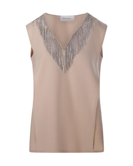 Sportmax Brown Faglia Embellished Sleeveless Top