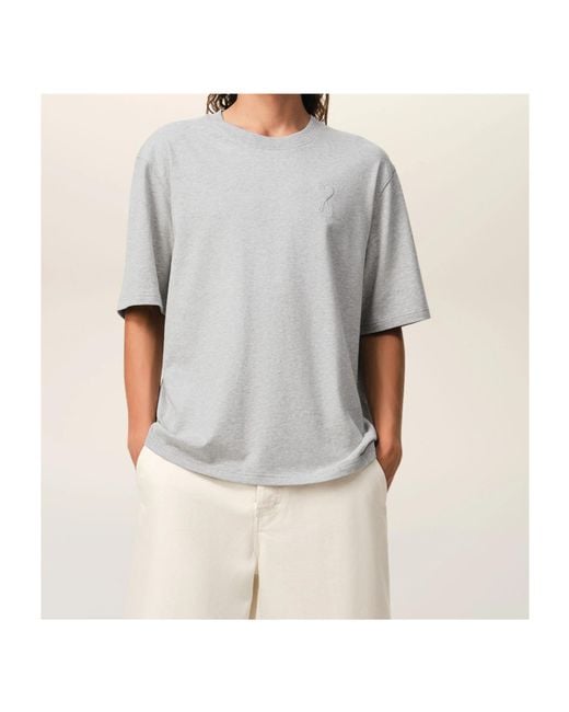 AMI Gray Ami De Coeur Short-Sleeved Crewneck T-Shirt for men