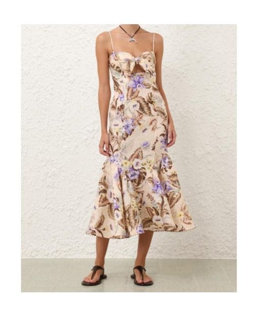 Zimmermann Natural Coco Tie Front Midi Dress