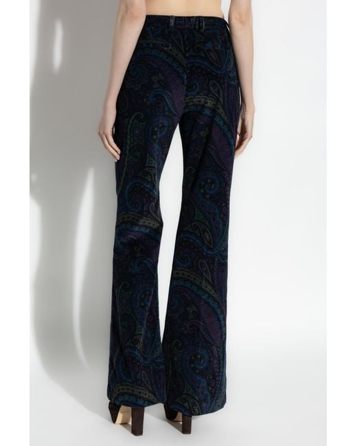Etro Blue Floral Jacquard Flared Corduroy Trousers