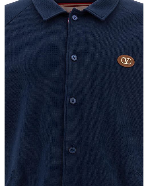 Valentino Blue Vlogo Signature Button-Up Bomber Jacket for men