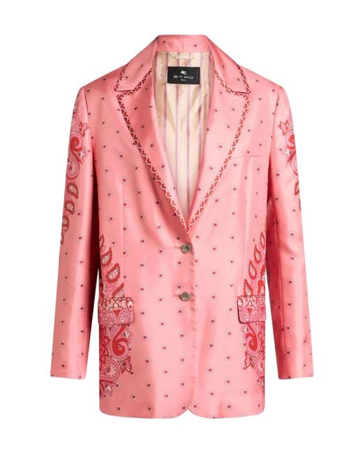 Etro Pink Pegaso Buttoned Twill Jacket