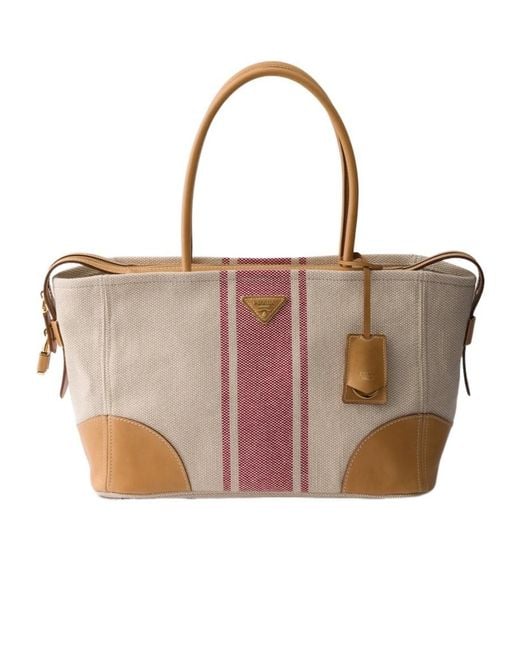 Prada Brown Large Canvas And Leather Tote Bag