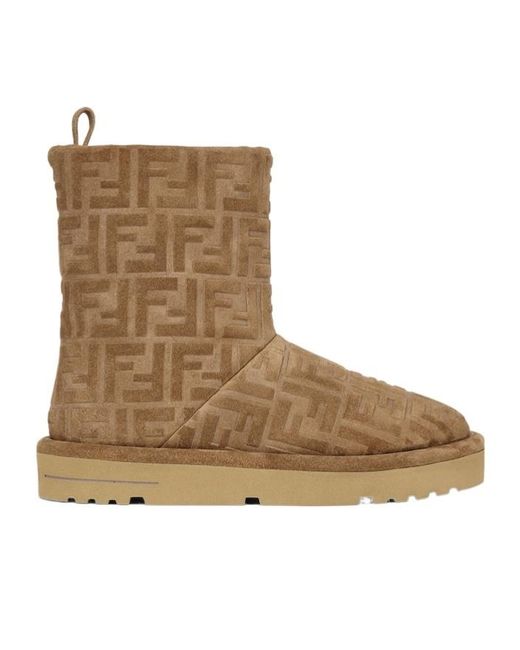 Fendi Brown Après Chic Ff Embossed Suede Boots