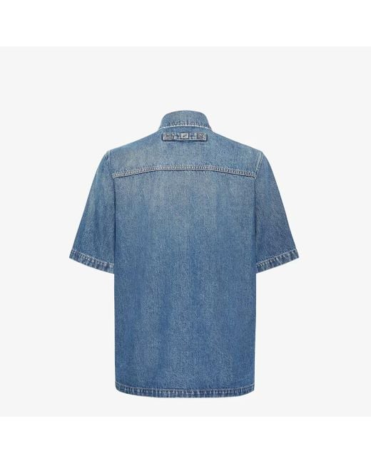 Fendi Blue Short-Sleeved Buttoned Denim Shirt for men