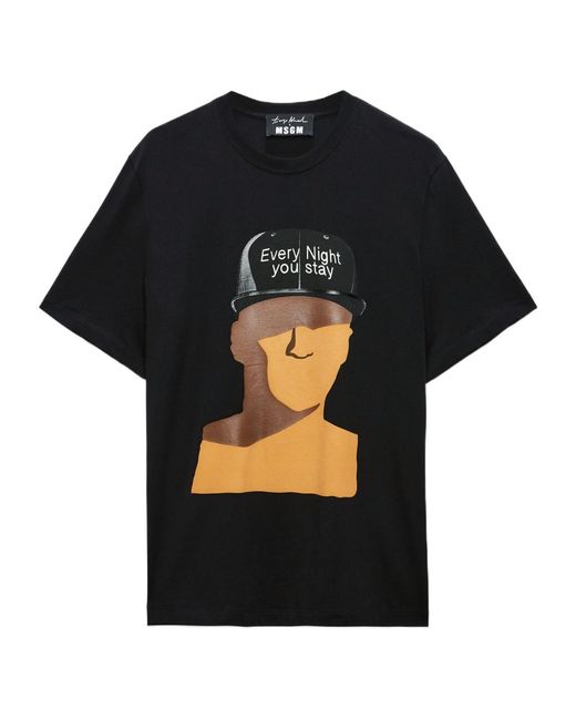 MSGM Black Graphic-Print T-Shirt for men