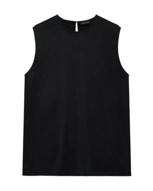 Anine Bing Black Malia Crinkled Sleeveless Top