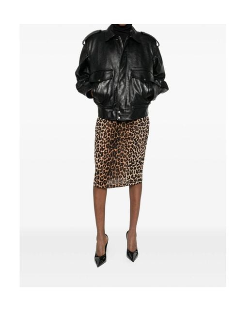 Saint Laurent Black Animla Printed Midi Skirt
