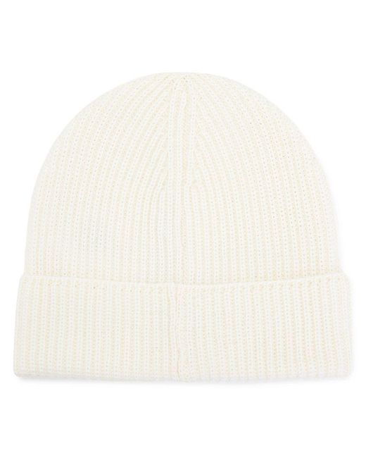 C P Company White Logo Patch Knitted Beanie for men