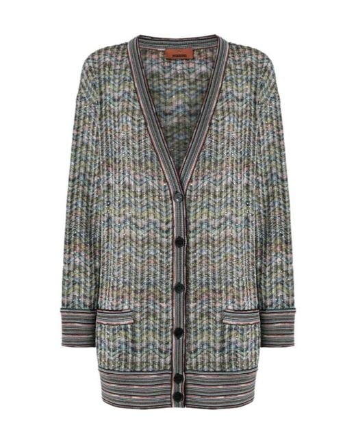 Missoni Gray Sequin-Embellished Zigzag-Pattern Cardigan