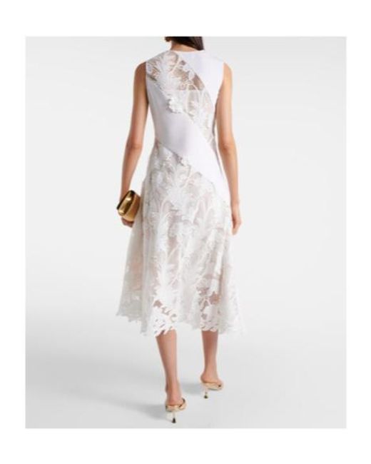 Oscar de la Renta White Lace-Trimmed Wool-Blend Midi Dress