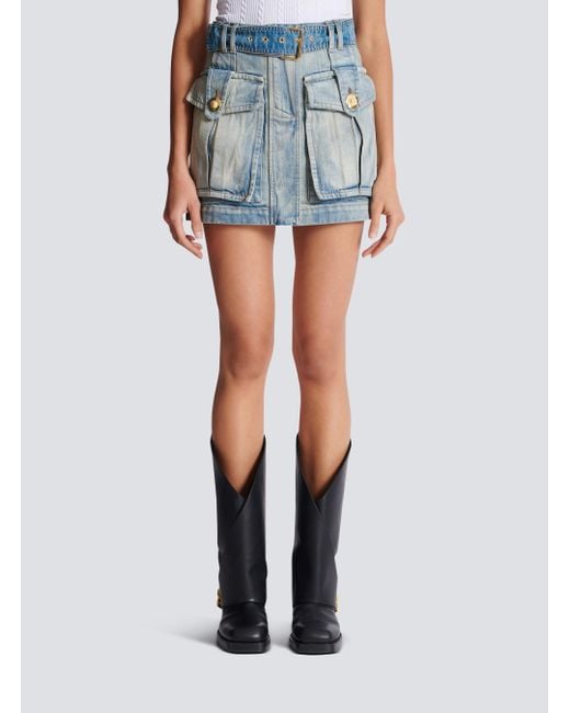 Balmain Blue Belted Skirt