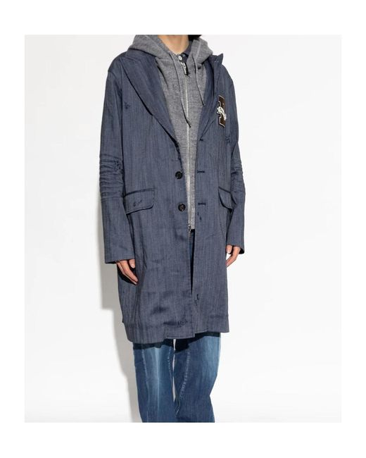 DSquared² Blue Hooded Logo-Patch Coat for men