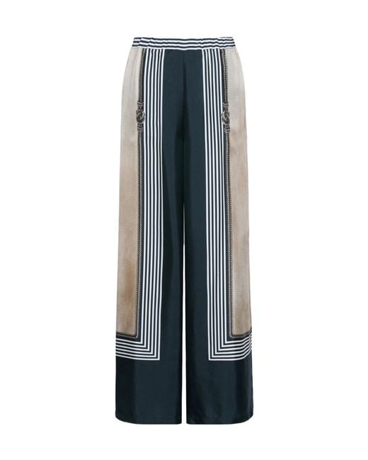 Max Mara Blue Silk Wide-Leg Trousers