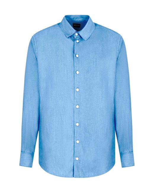 Giorgio Armani Blue Slim-Fit Denim Shirt for men