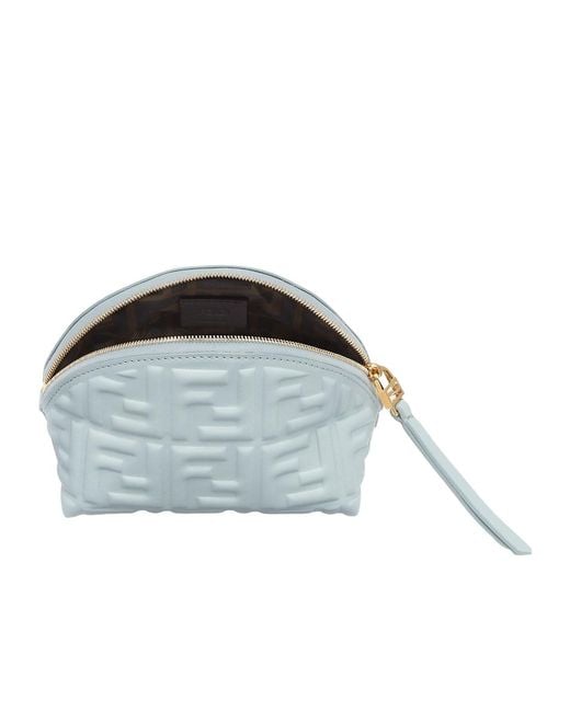 Fendi Blue Light Nappa Leather Pouch With Ff Motif