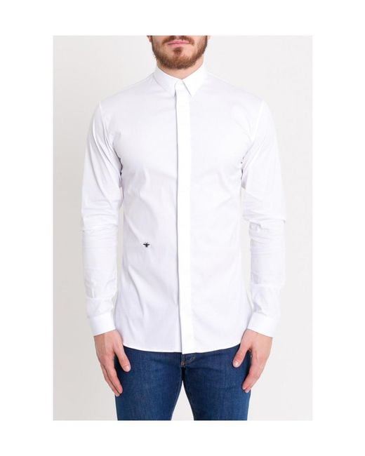 Dior White Homme Bee Embroidered Long-Sleeved Shirt for men