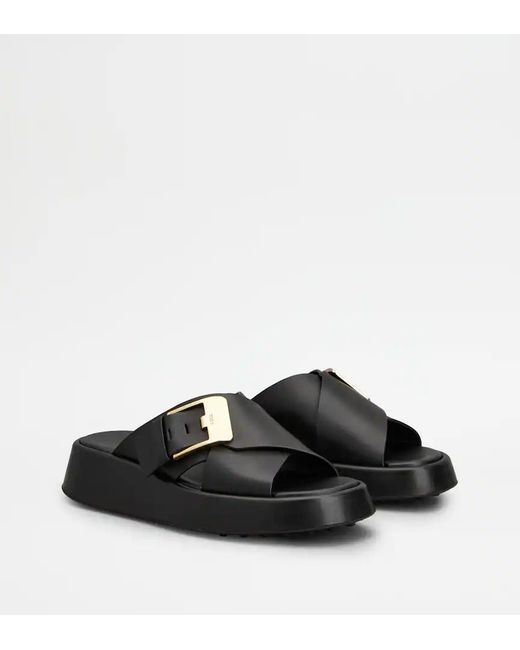 Tod's Black Crossover Strap Sandals