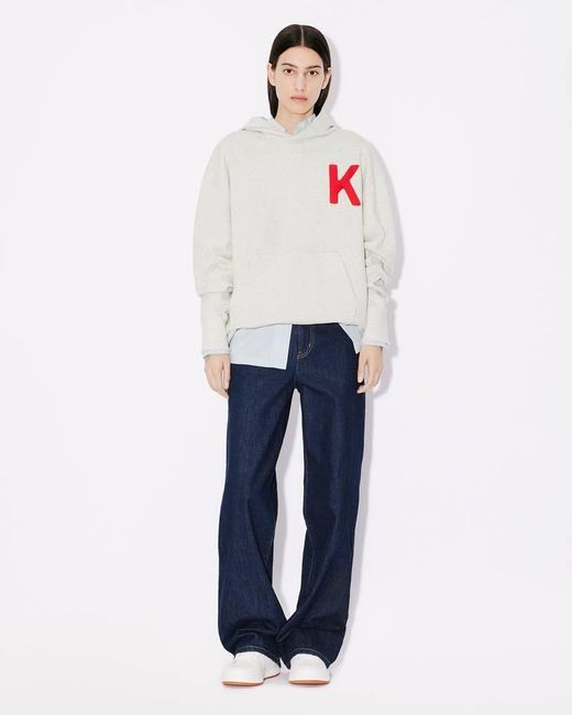 KENZO White Lucky Tiger Genderless Embroidered Oversized Hoodie for men