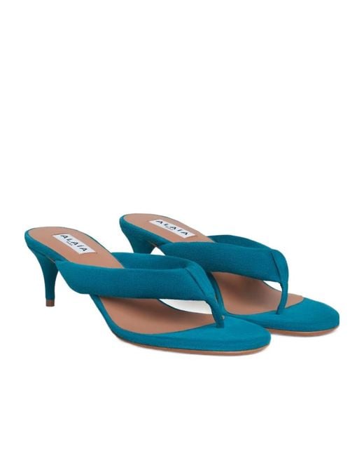 Alaïa Blue Heel Thong Mules