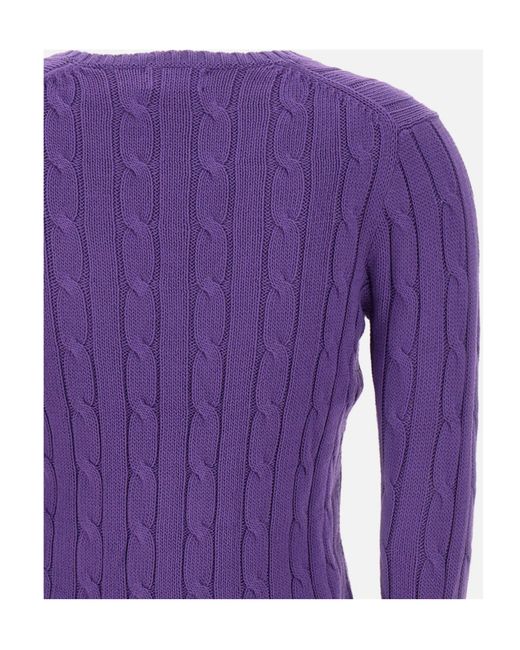 Polo Ralph Lauren Purple Cable-Knit V-Neck Knitted Sweater