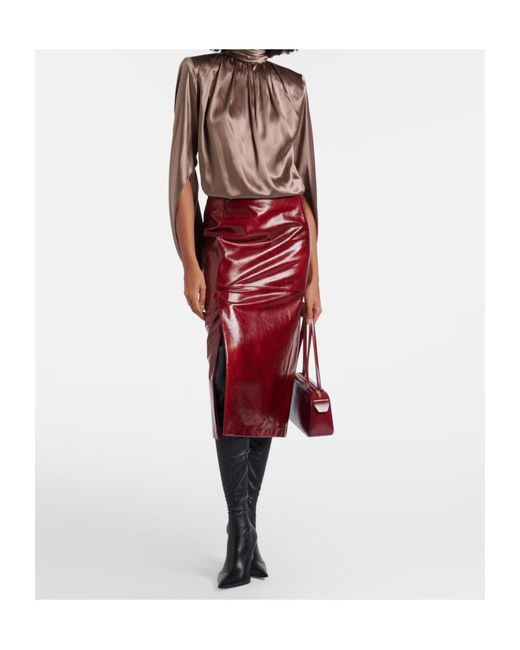 Mugler Brown Draped Silk-Blend Satin Top