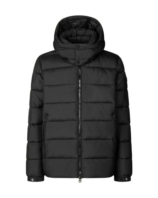 Save The Duck Black Stitch-On Hooded Cotton-Padded Jacket for men