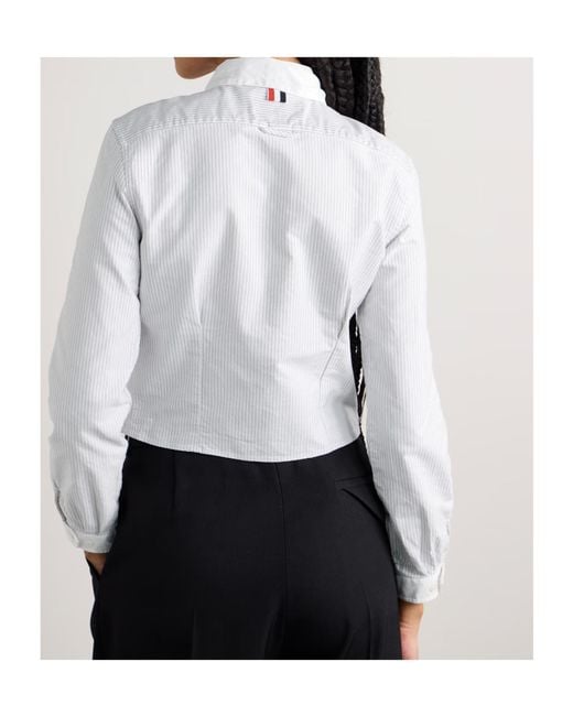 Thom Browne White Cropped Poplin-Trimmed Striped Cotton Oxford Shirt