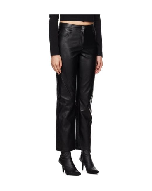 Juun.J Black Pleated Faux Leather Casual Pants
