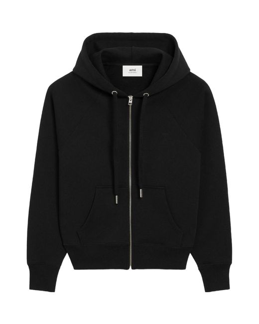 AMI Black Ami De Coeur Zip-Up Hoodie for men
