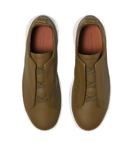 Zegna Brown Triple Stitch Sneakers for men