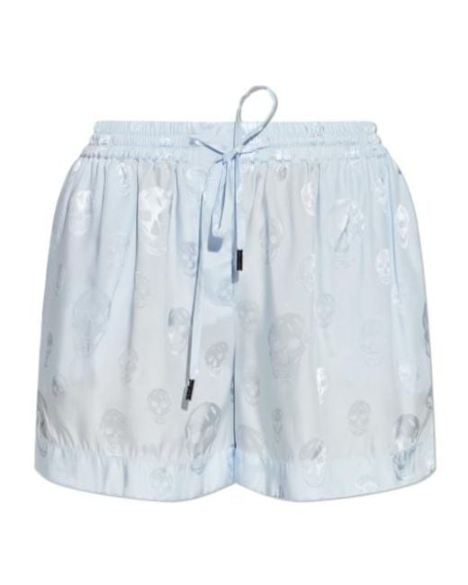 McQueen Blue Skull-Motif Drawstring Shorts
