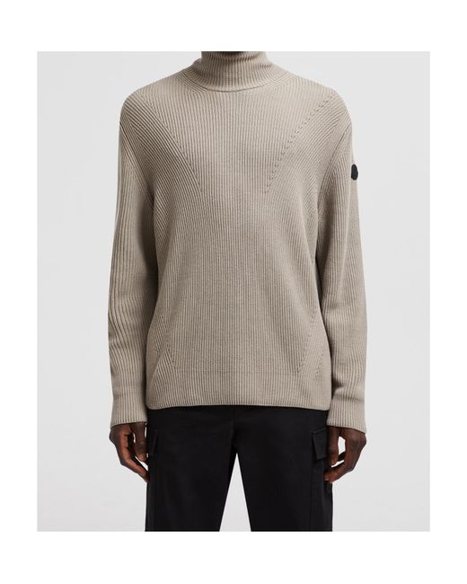 Moncler Brown Logo Patch Turtleneck Knit Jumper for men