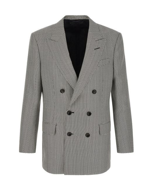 Tom Ford Gray Geometric Jacquard Double-Breasted Blazer for men