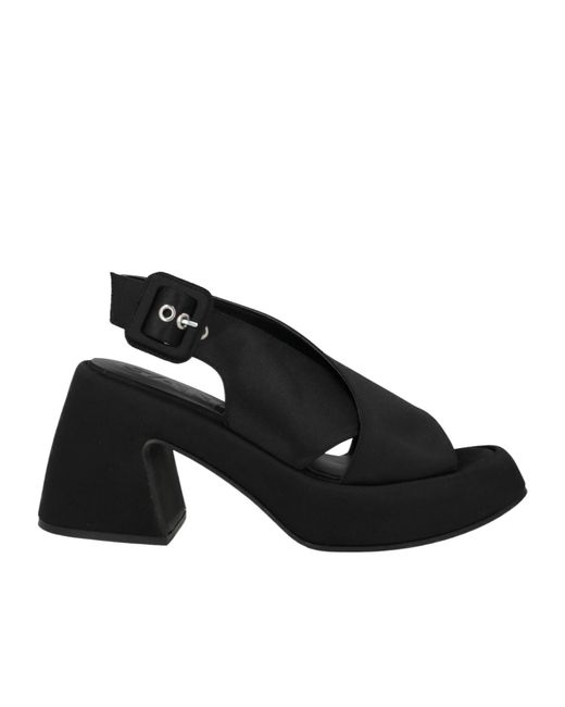 Ganni Black Satin Chunk-Heeled Sandals